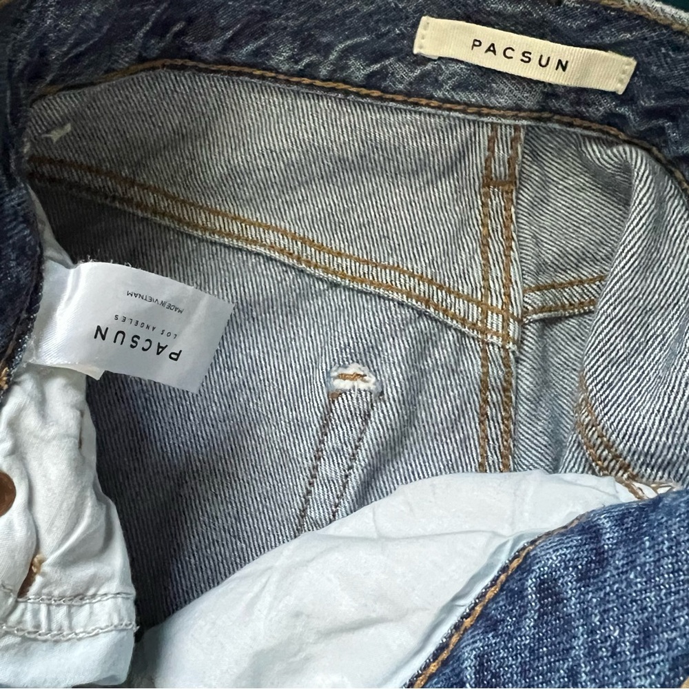PACSUN Eco Two-Tone Patchwork Blue High Waisted Straight Leg Jeans - Picture 11 of 13